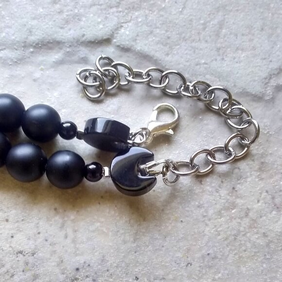 Stunning & One-of-a-kind! Blue & Black Dragonvein Agate Beaded Stone Choker! - Picture 9 of 11